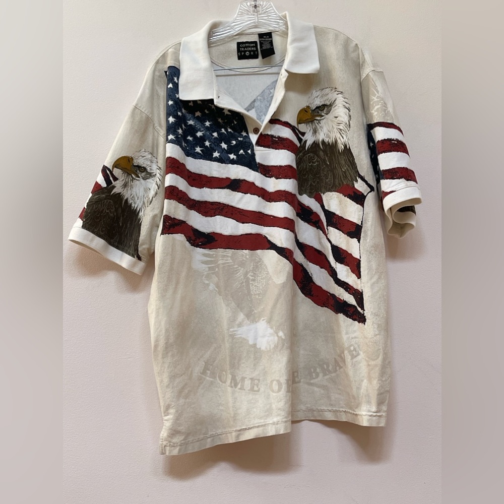 COTTON TRADERS SPORT Mens American Flag Patriotic Short Sleeve Polo